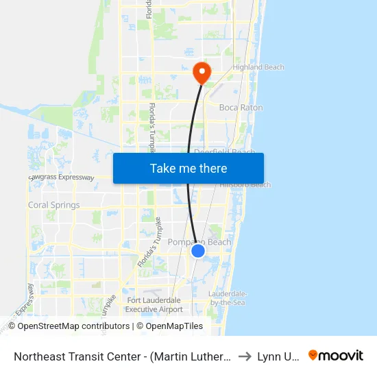Northeast Transit Center - (Martin Luther King Boulevard/Dixie Highway) to Lynn University map