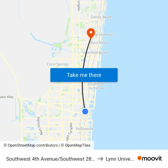Southwest 4th Avenue/Southwest 28th Street to Lynn University map