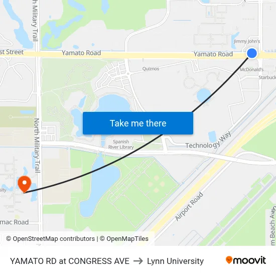 YAMATO RD at CONGRESS AVE to Lynn University map