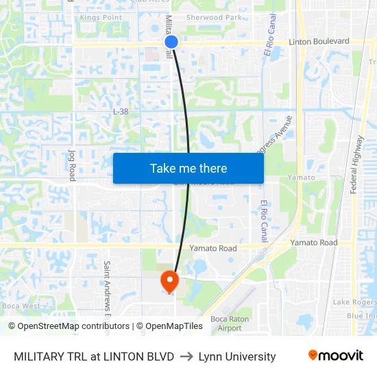 MILITARY TRL at  LINTON BLVD to Lynn University map