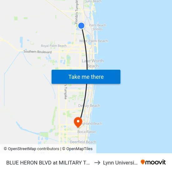 BLUE HERON  BLVD at MILITARY TRL to Lynn University map