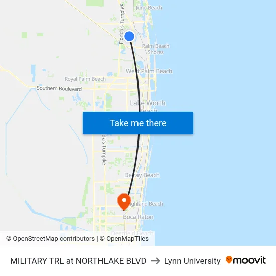 MILITARY TRL at NORTHLAKE BLVD to Lynn University map