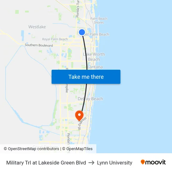 Military Trl at Lakeside Green Blvd to Lynn University map