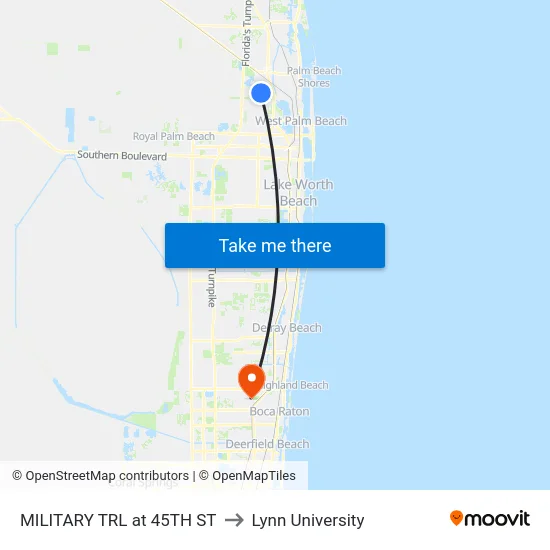 MILITARY TRL at 45TH ST to Lynn University map