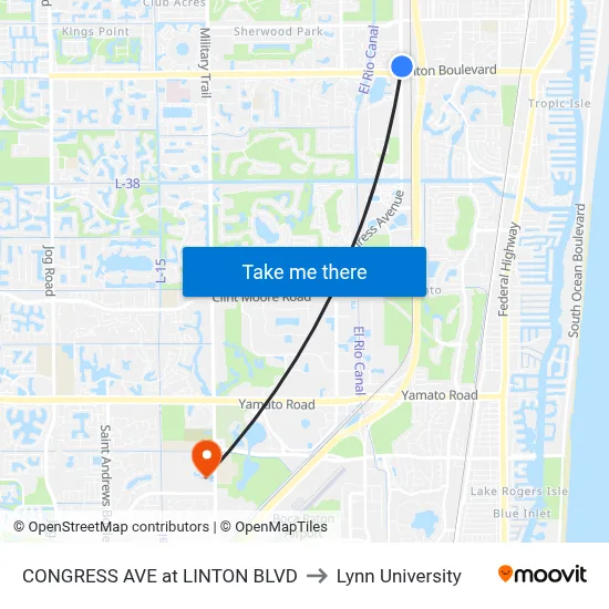 CONGRESS AVE at  LINTON BLVD to Lynn University map