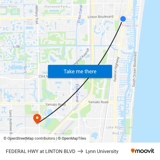 FEDERAL HWY at LINTON BLVD to Lynn University map