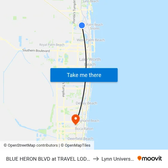 BLUE HERON  BLVD at TRAVEL LODGE to Lynn University map