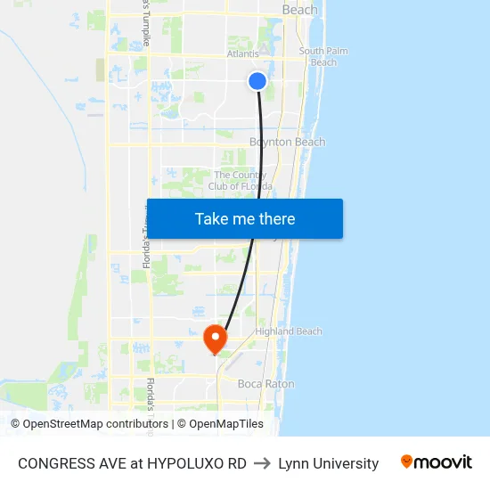 CONGRESS AVE at  HYPOLUXO RD to Lynn University map