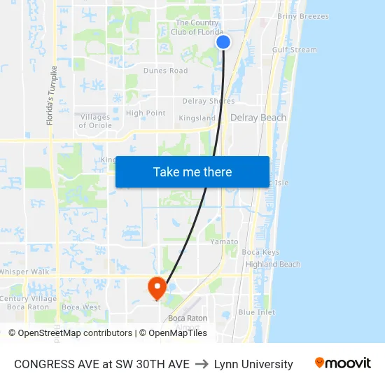 CONGRESS AVE at  SW 30TH AVE to Lynn University map