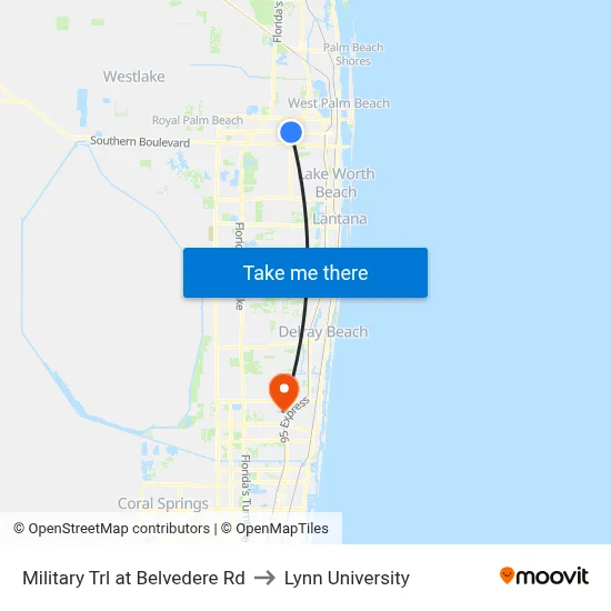 Military Trl at Belvedere Rd to Lynn University map