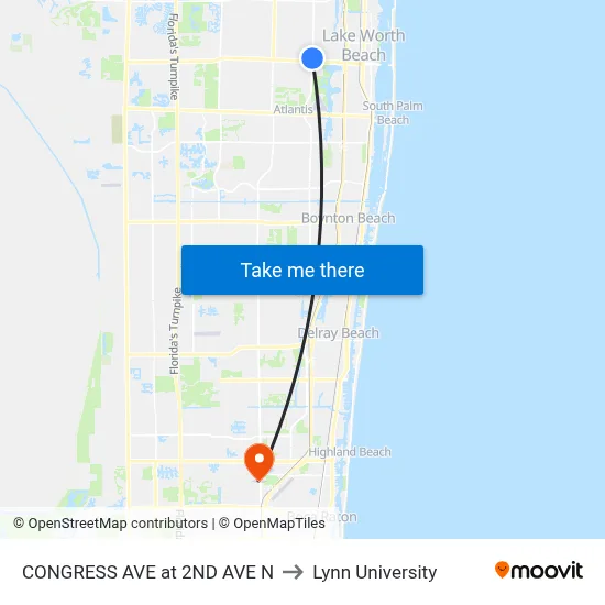 CONGRESS AVE at  2ND AVE N to Lynn University map