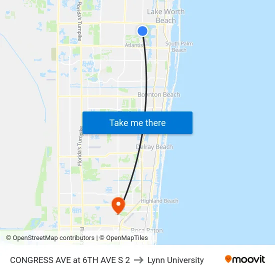 CONGRESS AVE at  6TH AVE S 2 to Lynn University map