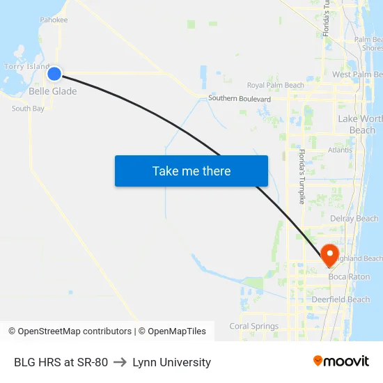 BLG HRS at SR-80 to Lynn University map