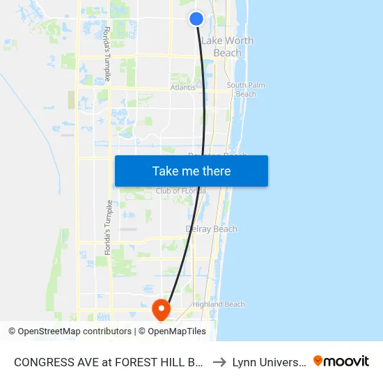 CONGRESS AVE at  FOREST HILL BLVD to Lynn University map