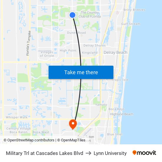 MILITARY TRL at CASCADES LAKES BLVD to Lynn University map