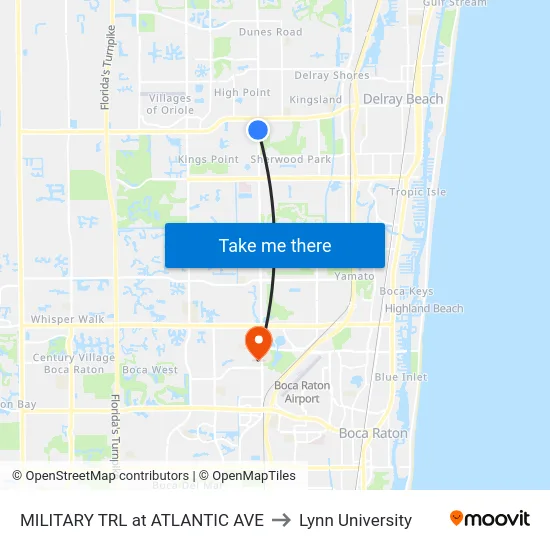 MILITARY TRL at  ATLANTIC AVE to Lynn University map