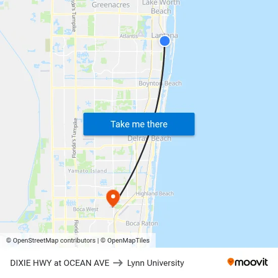 DIXIE HWY at OCEAN AVE to Lynn University map