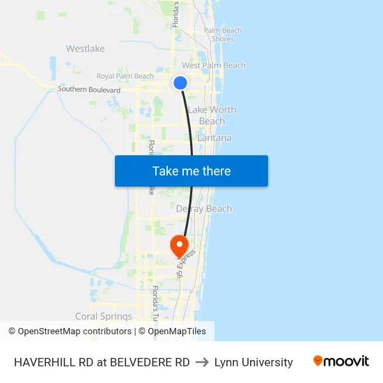 HAVERHILL RD at  BELVEDERE RD to Lynn University map