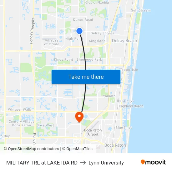MILITARY TRL at  LAKE IDA RD to Lynn University map