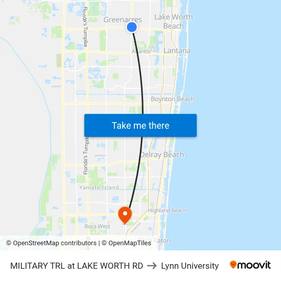 MILITARY TRL at LAKE WORTH RD to Lynn University map