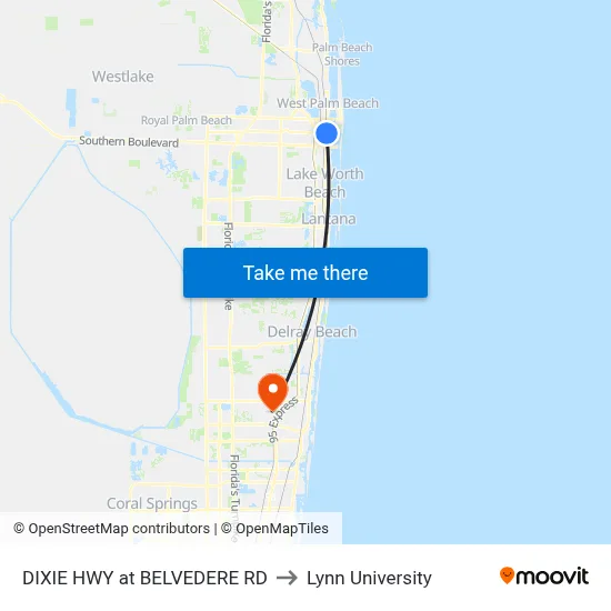 DIXIE HWY at BELVEDERE RD to Lynn University map