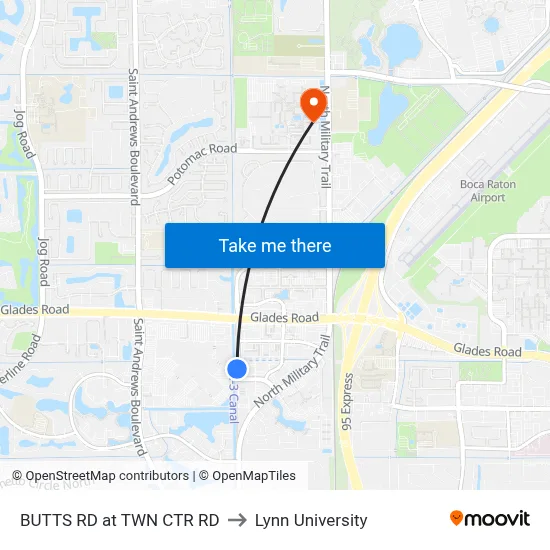 BUTTS RD at TWN CTR RD to Lynn University map