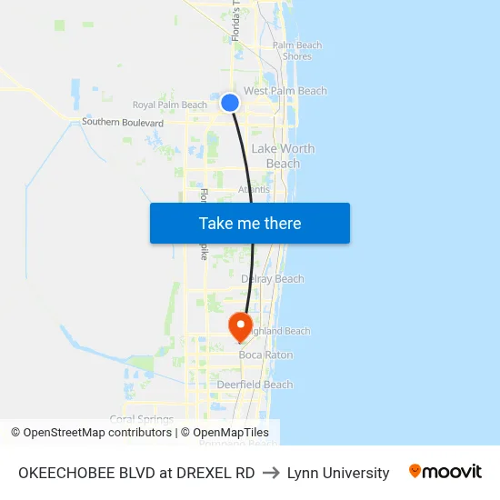OKEECHOBEE BLVD at DREXEL RD to Lynn University map