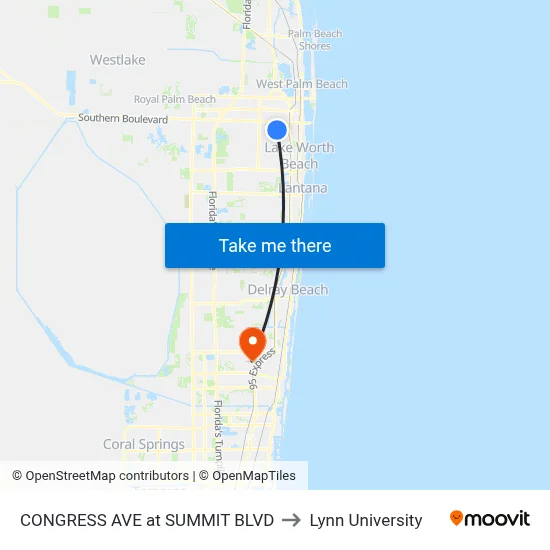 CONGRESS AVE at SUMMIT BLVD to Lynn University map