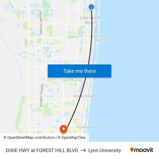 DIXIE HWY at FOREST HILL BLVD to Lynn University map