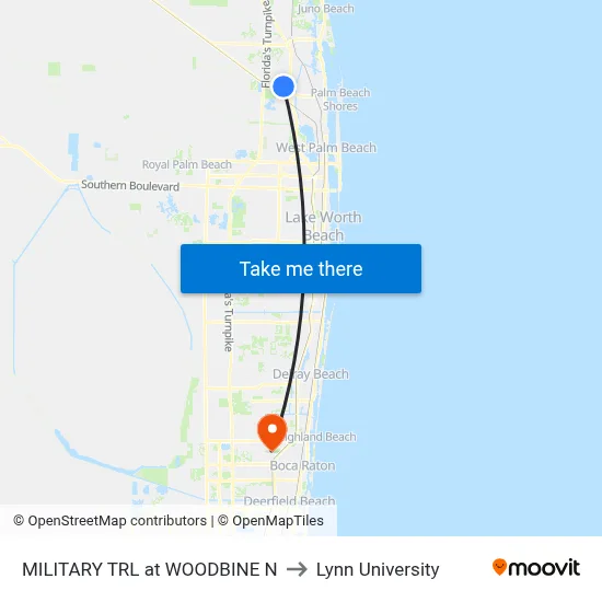 MILITARY TRL at WOODBINE N to Lynn University map