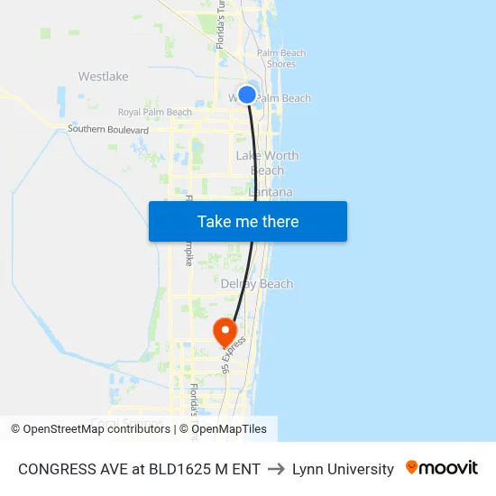 CONGRESS AVE at BLD1625 M ENT to Lynn University map