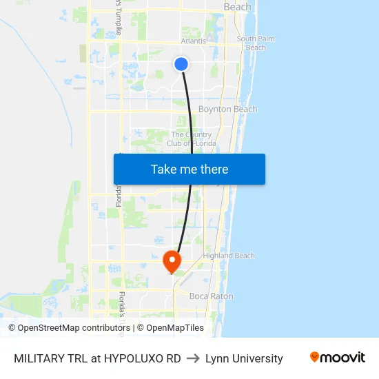 MILITARY TRL at HYPOLUXO RD to Lynn University map