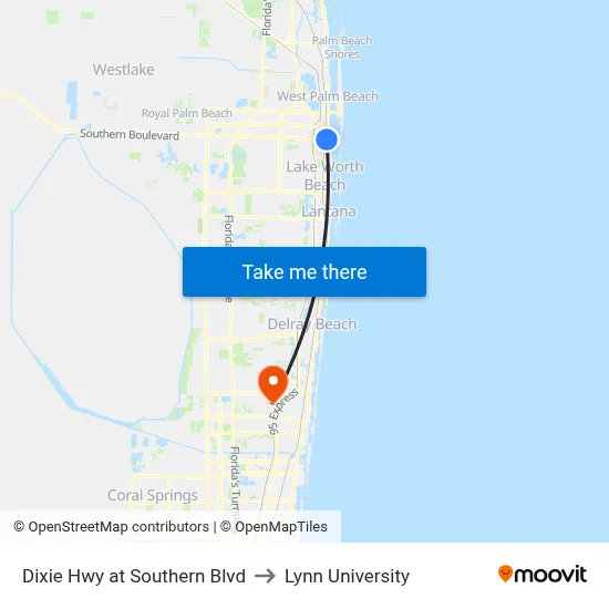 Dixie Hwy at Southern Blvd to Lynn University map