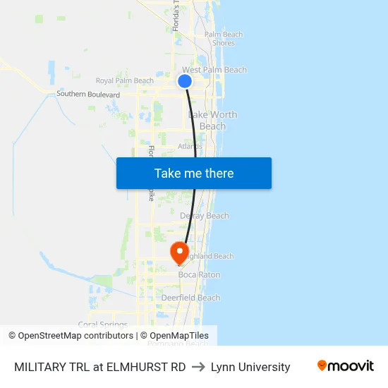 MILITARY TRL at  ELMHURST RD to Lynn University map