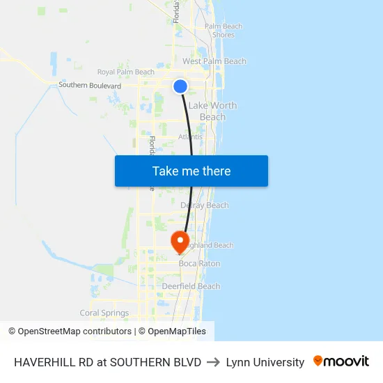 HAVERHILL RD at  SOUTHERN BLVD to Lynn University map