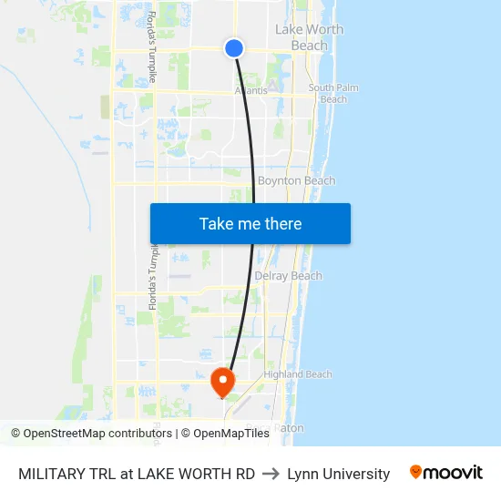 MILITARY TRL at LAKE WORTH RD to Lynn University map