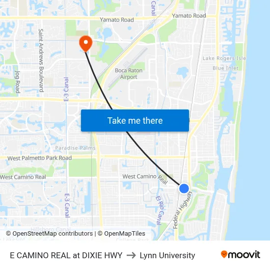 E CAMINO REAL at DIXIE HWY to Lynn University map