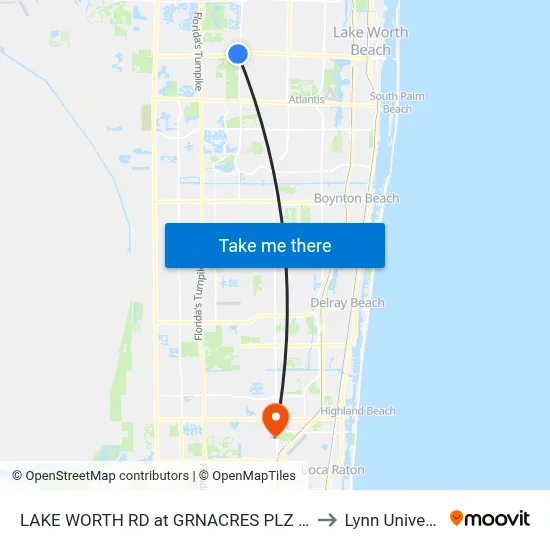 LAKE WORTH RD at GRNACRES PLZ SVC RD to Lynn University map