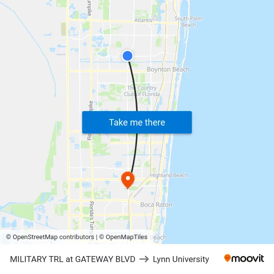 MILITARY TRL at  GATEWAY BLVD to Lynn University map