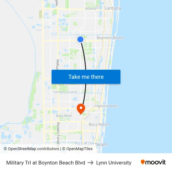 Military Trl at Boynton Beach Blvd to Lynn University map
