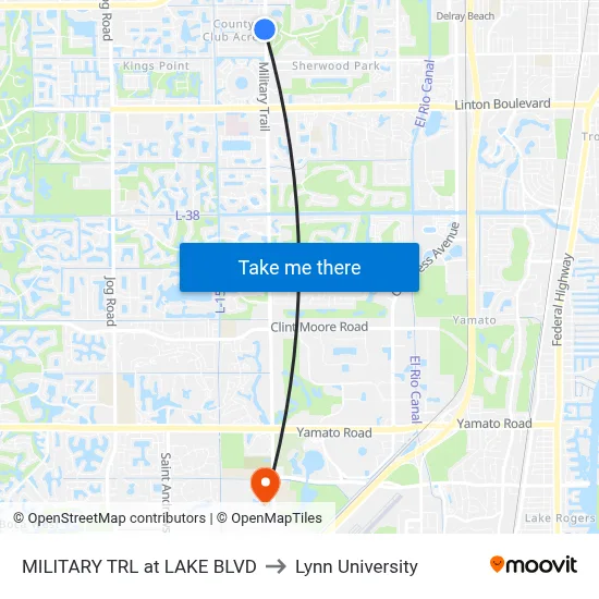 MILITARY TRL at  LAKE BLVD to Lynn University map