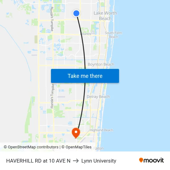 HAVERHILL RD at 10 AVE N to Lynn University map