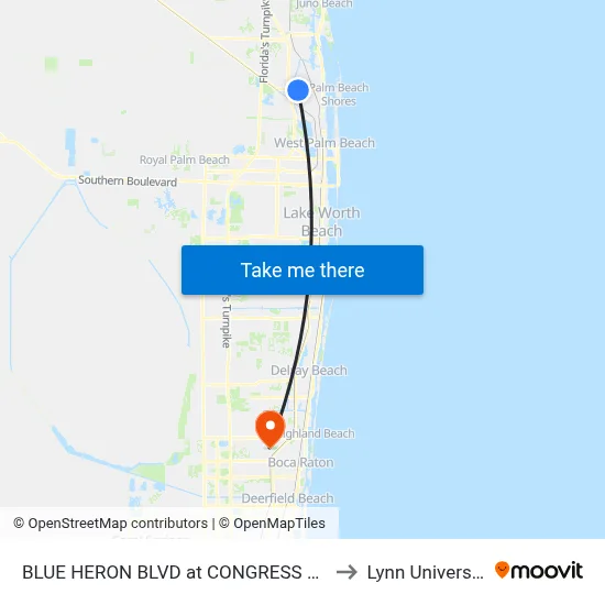 BLUE HERON  BLVD at CONGRESS AVE to Lynn University map