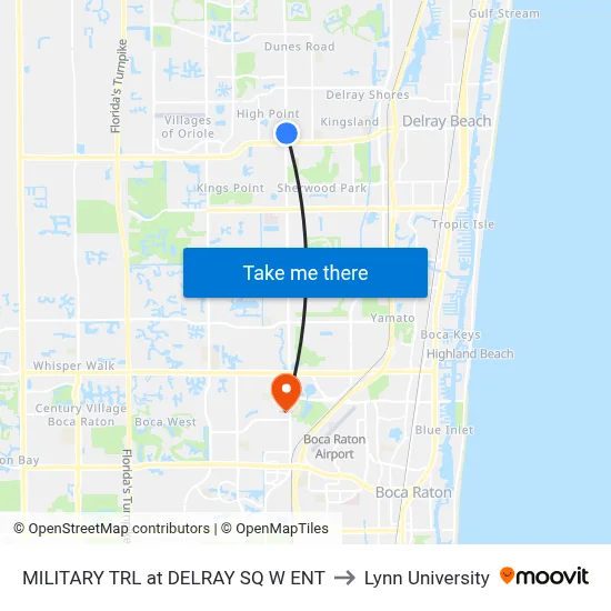 MILITARY TRL at  DELRAY SQ W ENT to Lynn University map