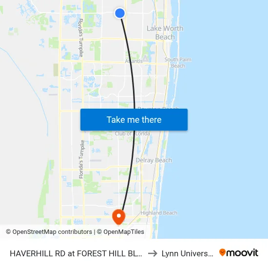 HAVERHILL RD at FOREST HILL BLVD to Lynn University map