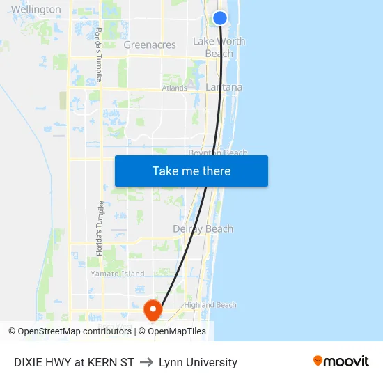 DIXIE HWY at KERN ST to Lynn University map