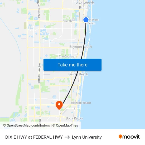 DIXIE HWY at FEDERAL HWY to Lynn University map