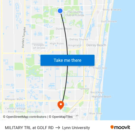 MILITARY TRL at  GOLF RD to Lynn University map