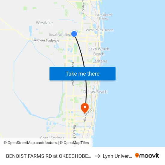 BENOIST FARMS RD at OKEECHOBEE BLVD to Lynn University map