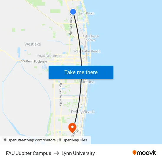 FAU Jupiter Campus to Lynn University map